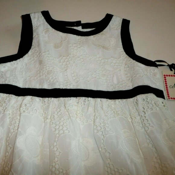 Milly Minis Little Girl Navy Silk Trim Off White Cotton Lace Dress Size 5 - Picture 1 of 12